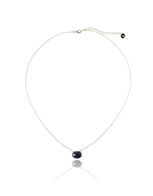 Blue Adventurine Silver Oval Necklace