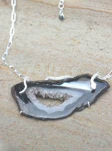 Silver Serpent on Black Agate - 5