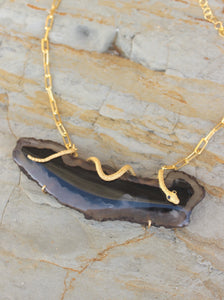 Gold Serpent on Black Agate - 3