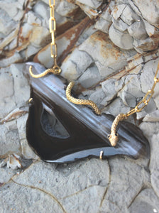 Gold Serpent on Black Agate - 2