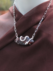 Silver Serpent on Brown Banded Agate