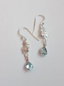 Seahorse Earrings - Blue Topaz Silver