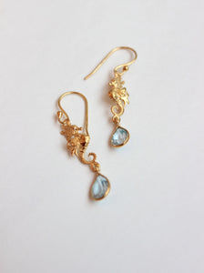 Seahorse Earrings - Blue Topaz Gold