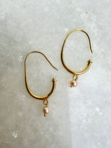 White Pearl Gold Thread Hoops