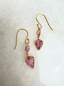 Pink Tourmaline Gold Earrings - double