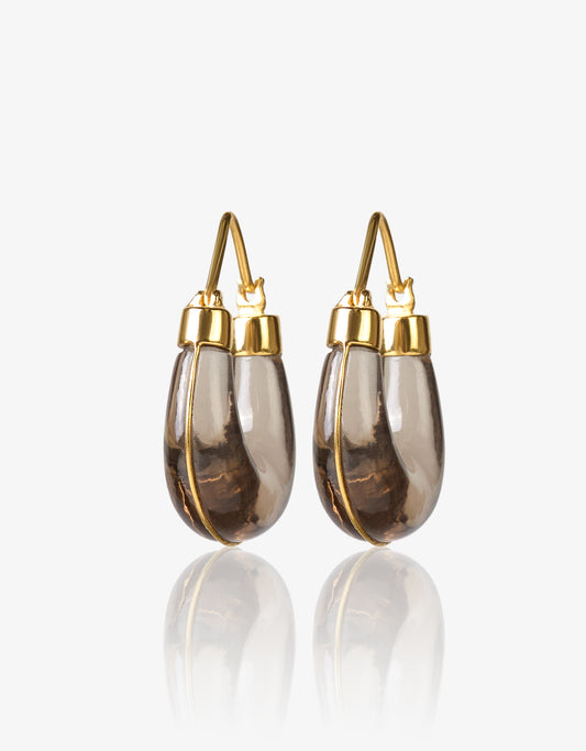 Smokey Quartz Gold Hoops