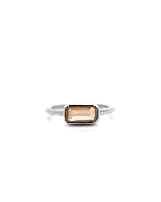 Smokey Quartz Chunkette Stacker Silver Ring