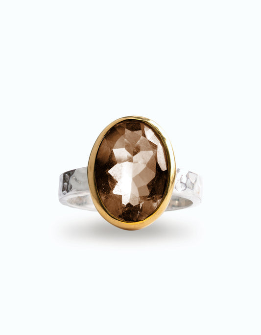 Smokey Quartz Oracle Gold & Silver Ring