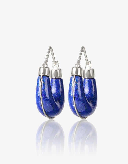 Lapis Silver Hoops