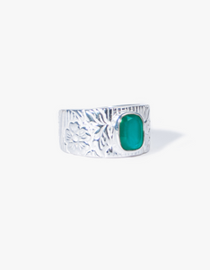 Green Onyx Engraved Silver Ring