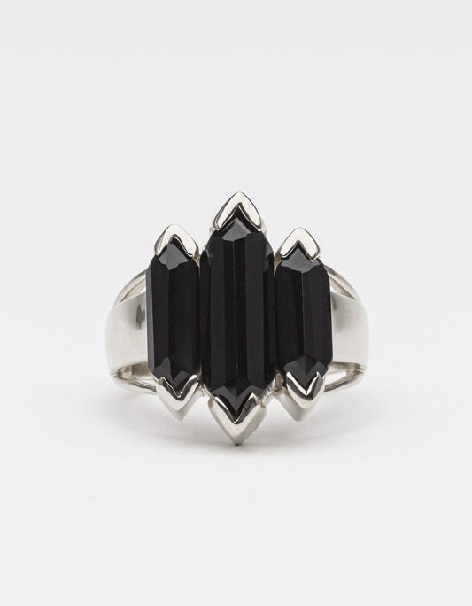 Onyx Knuckle Duster Silver Ring