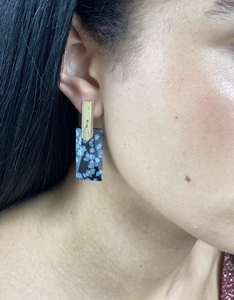 Snowflake Obsidian Gold Long Earrings