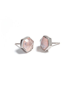 rose quartz, rose quartz earrings, hexagon earrings, pink gemstone, gemstone earring, silver, silver earrings