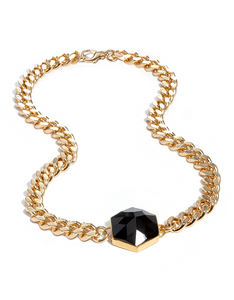 Onyx Gold Hexagon Necklace