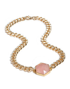 gold necklace, rose quartz, rose quartz necklace, gold, silver, silver necklace, hexagon jewellery, jewellery, nz design, chunky jewellery