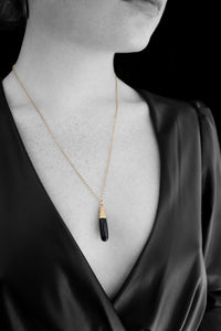 Black Onyx Engraved Gold Necklace
