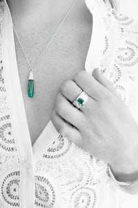 Green Onyx Engraved Silver Necklace