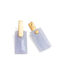 Blue Lace Agate Gold Long Earrings | Exotic Gemstone Jewellery | Cathy Pope