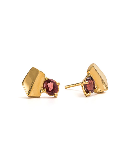 Garnet Yellow Gold Studs | Exotic Gemstone Jewellery | Cathy Pope NZ
