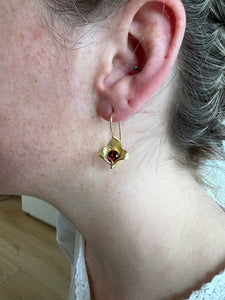 Garnet Bud Gold Earrings