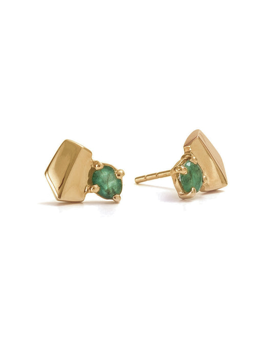 Emerald Yellow Gold Studs