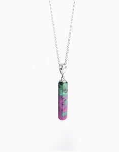 Ruby Zoisite Silver Column Amulet