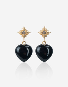 Onyx Gold Heart Earrings