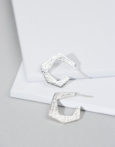 Engraved Silver Angle Hoops