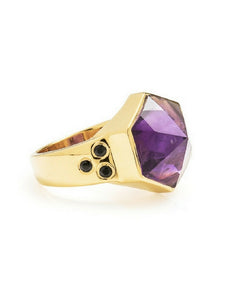 amethyst, gold, ring, gold ring, amethyst ring, hexagon ring, cathy pope jewellery
