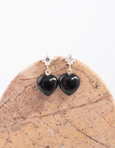 Onyx Silver Heart Earrings