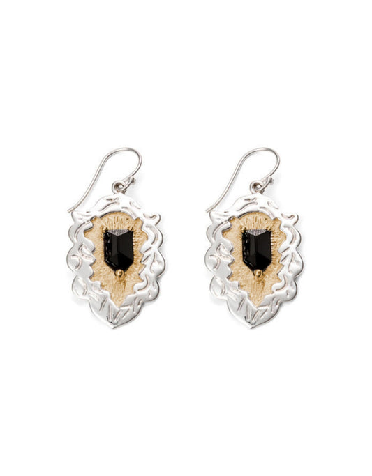 Onyx Crest Silver & Gold Earrings