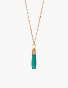 Green Onyx Engraved Gold Necklace